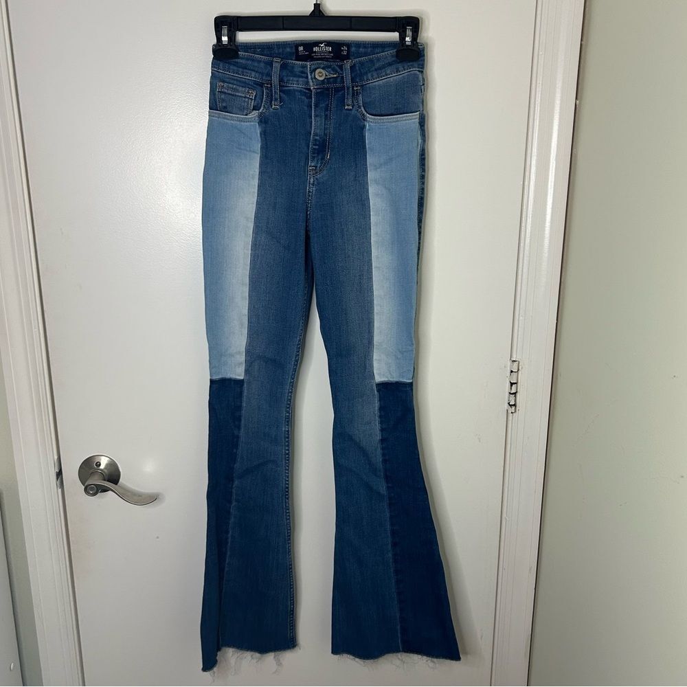 Hollister | medium wash patchwork high rise vintage flare jeans | size 0